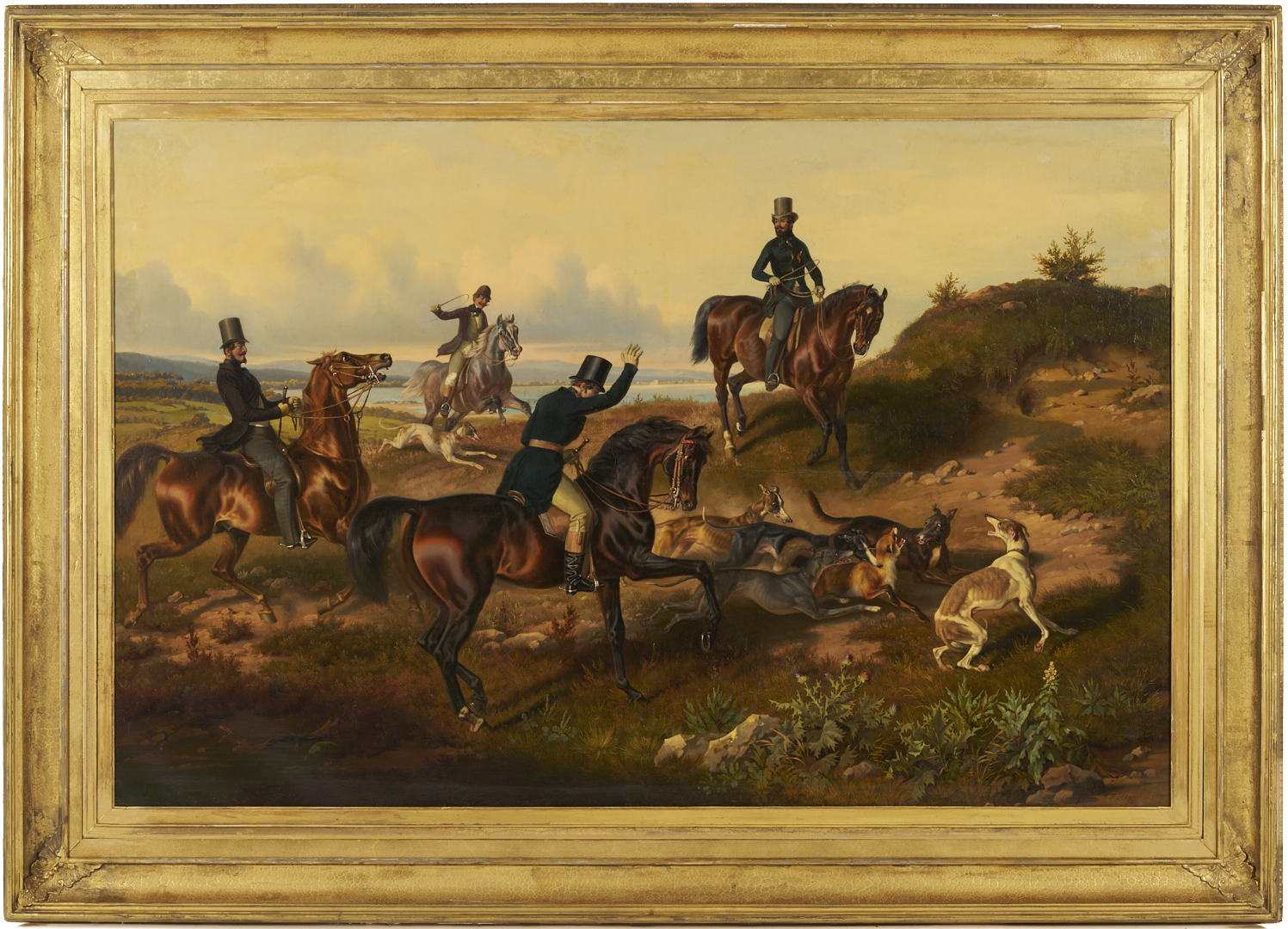 Lot 121: Large Theodor Franz Zimmermann O/C Fox Hunt Painting