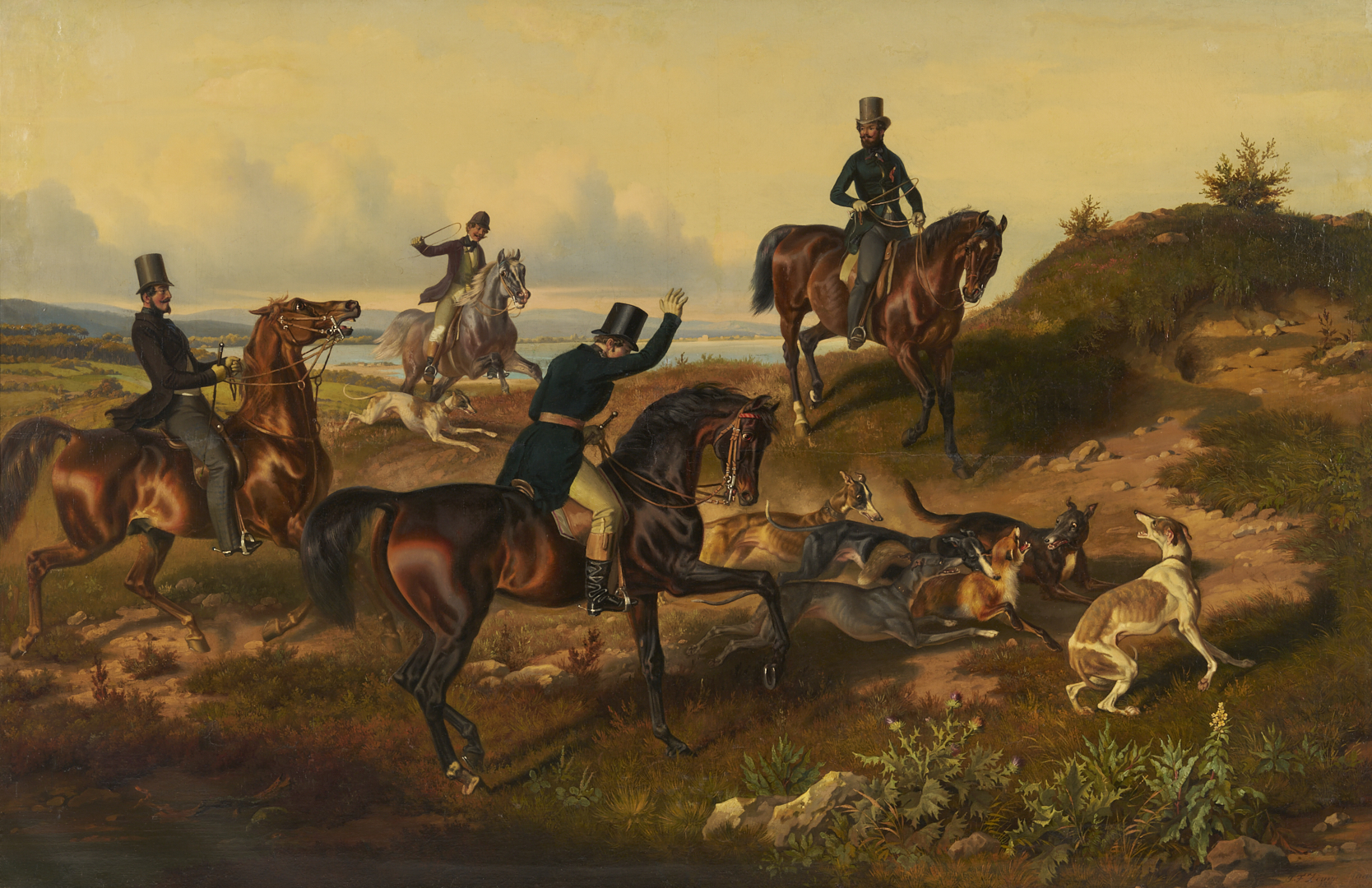 Lot 121: Large Theodor Franz Zimmermann O/C Fox Hunt Painting