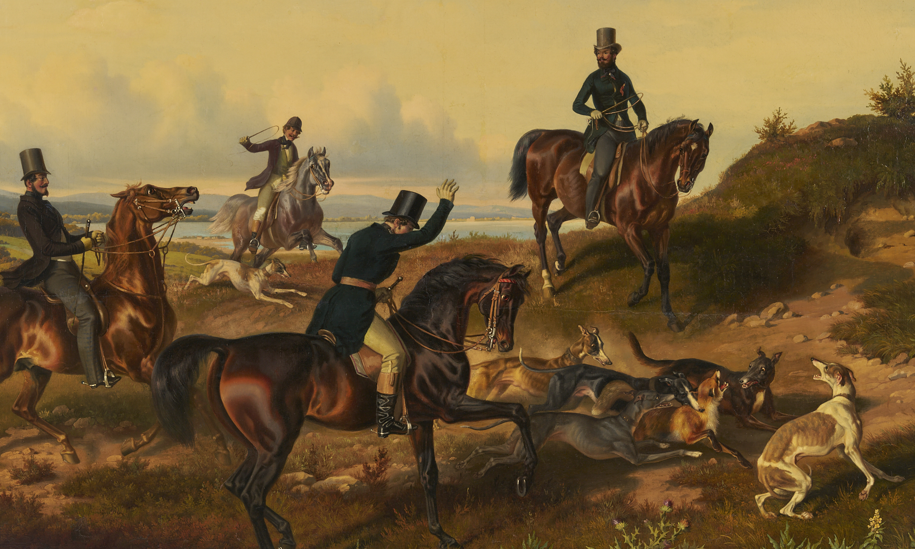 Lot 121: Large Theodor Franz Zimmermann O/C Fox Hunt Painting