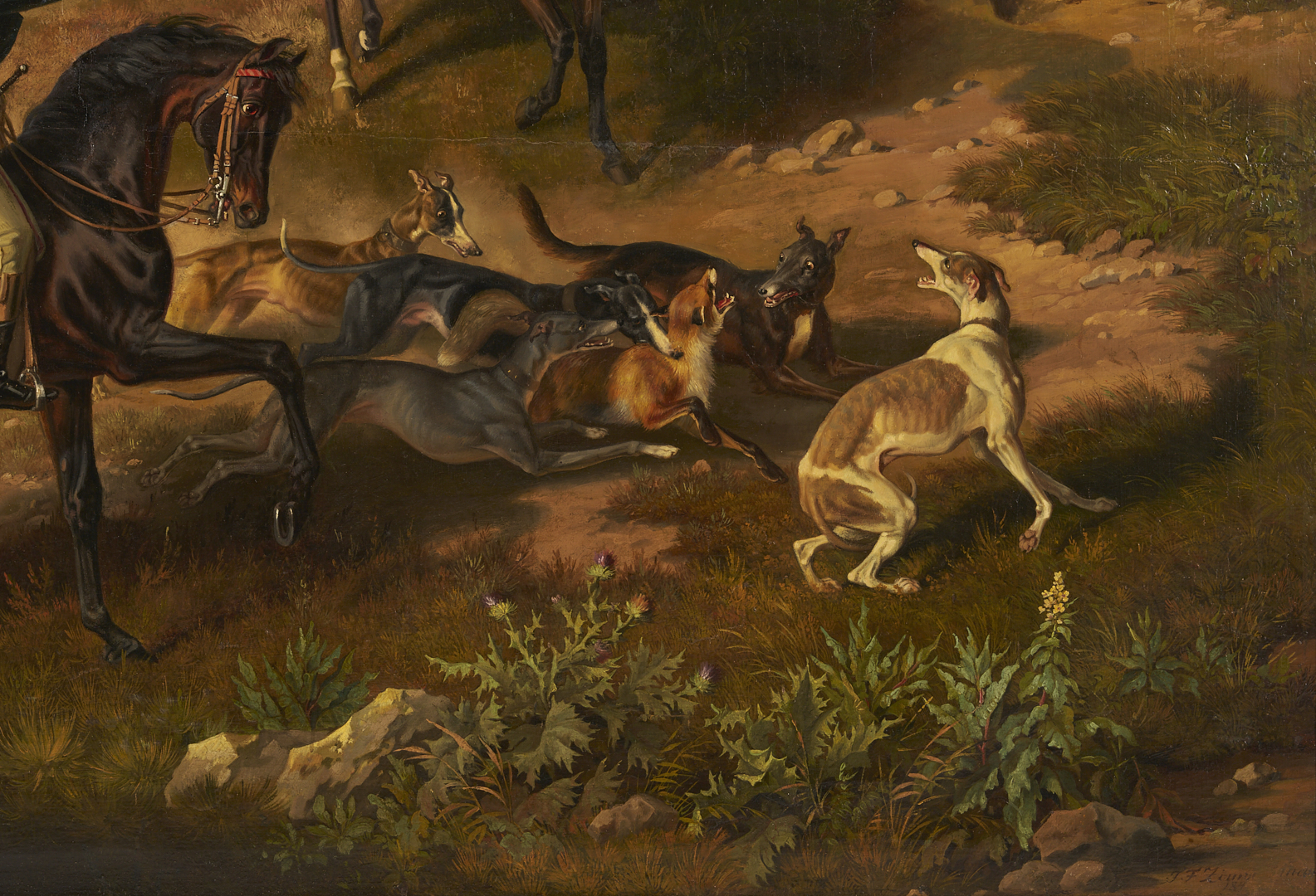 Lot 121: Large Theodor Franz Zimmermann O/C Fox Hunt Painting