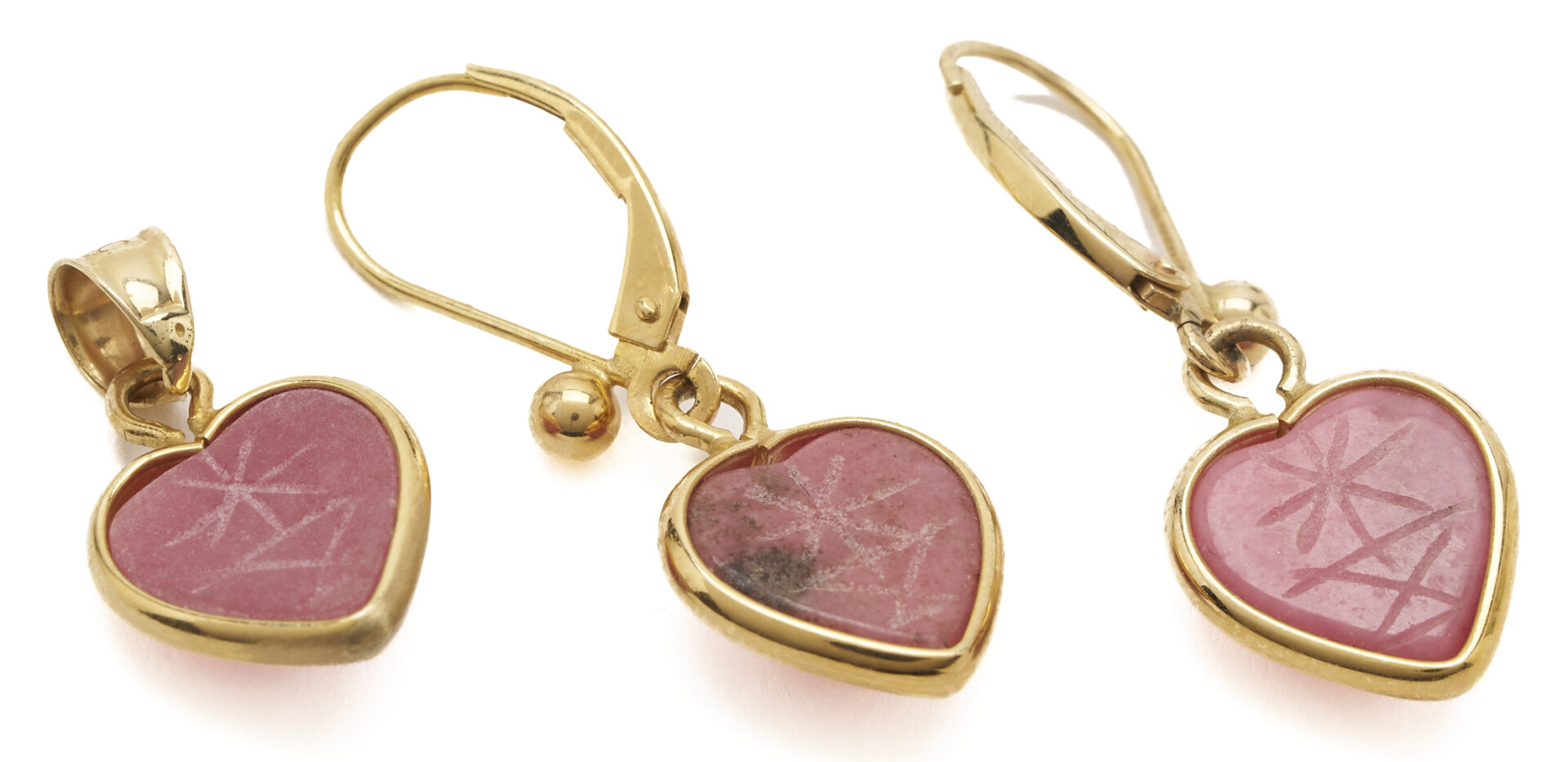 Lot 1221: 4 Matching Pieces – 14K Gold & Gemstone Bracelet, Pendant, & Earrings