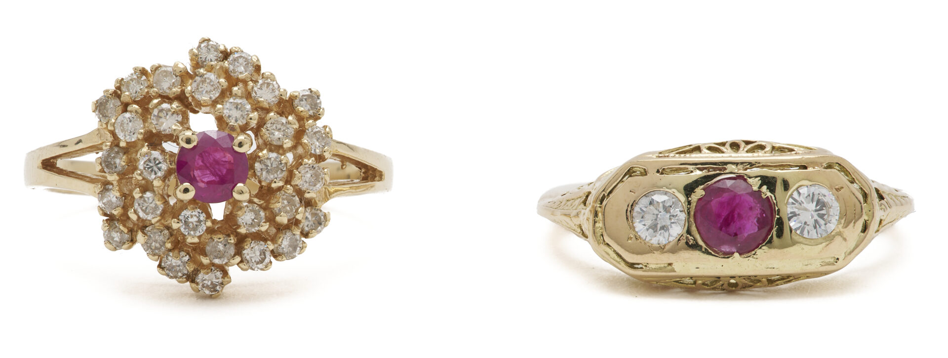 Lot 1223: Two 14K Gold, Ruby, & Diamond Rings