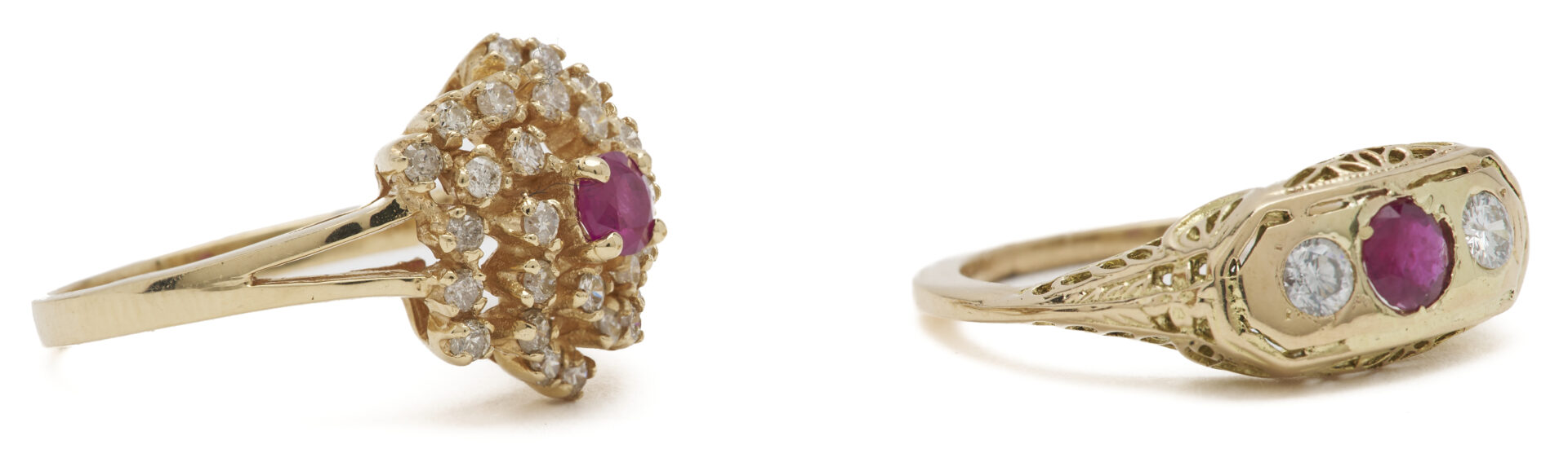 Lot 1223: Two 14K Gold, Ruby, & Diamond Rings