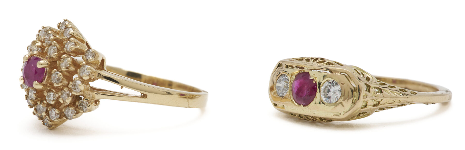Lot 1223: Two 14K Gold, Ruby, & Diamond Rings