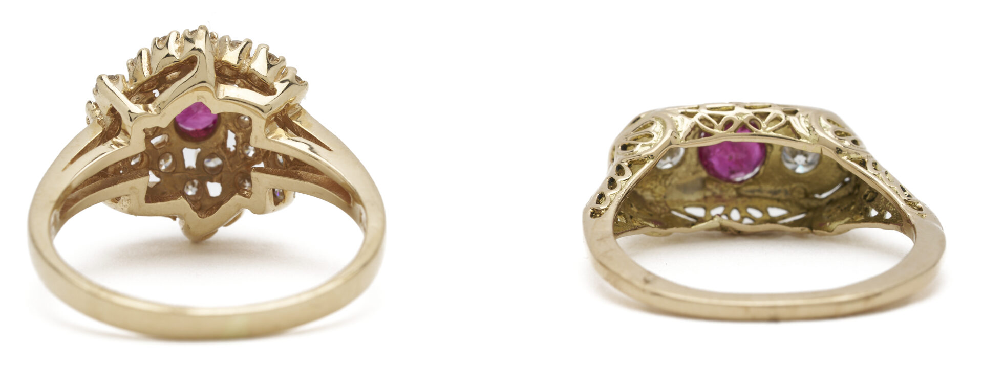 Lot 1223: Two 14K Gold, Ruby, & Diamond Rings