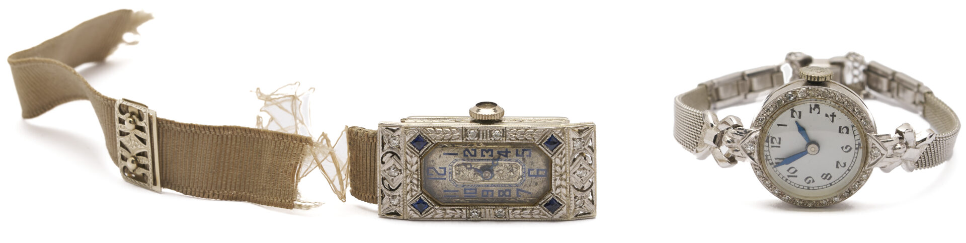 Lot 1224: Art Deco Diamond & Sapphire Bar Pin w/ 2 Matching Children’s Pins, 2 Ladies’ Wrist Watches, Plus Cameo