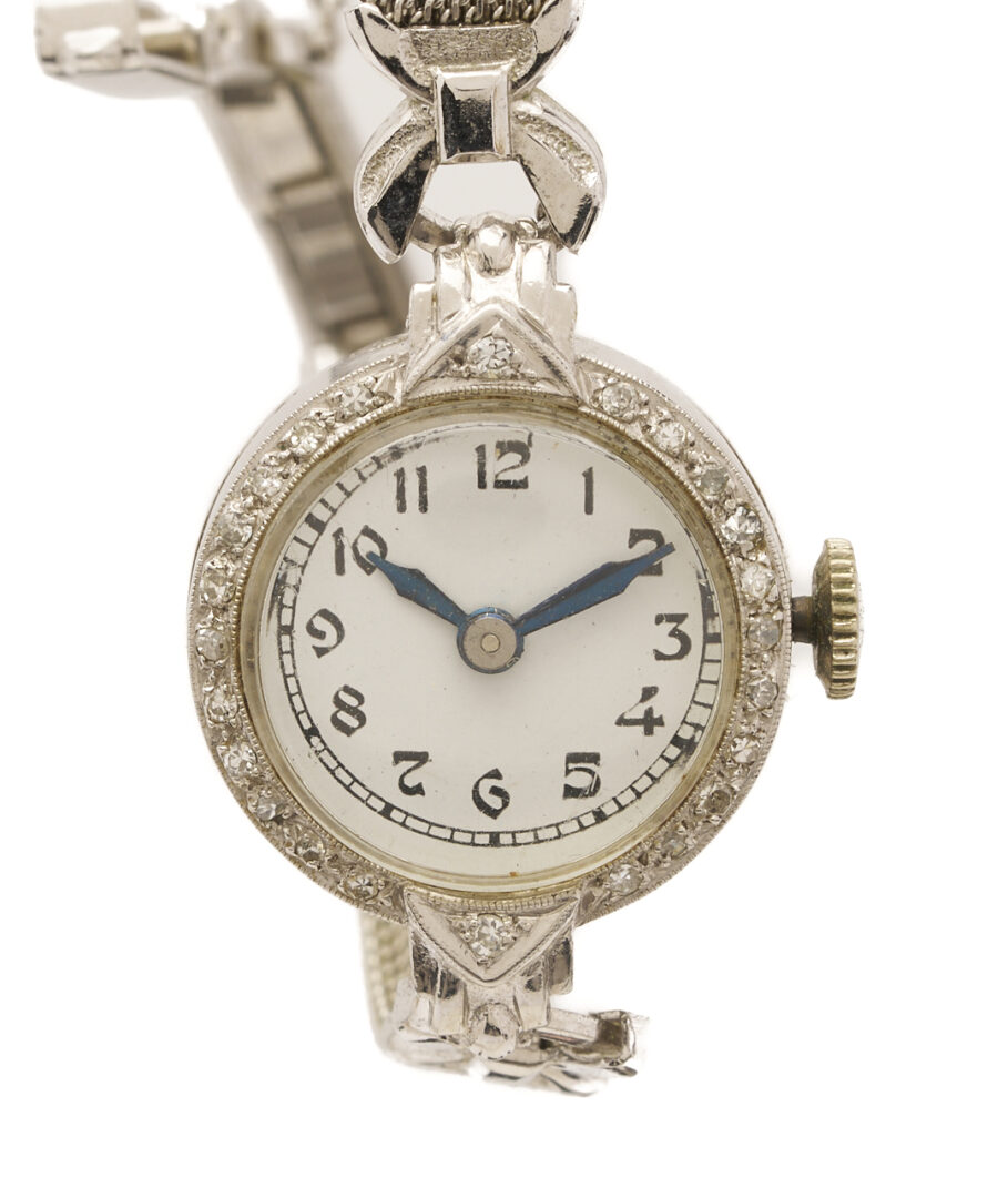 Lot 1224: Art Deco Diamond & Sapphire Bar Pin w/ 2 Matching Children’s Pins, 2 Ladies’ Wrist Watches, Plus Cameo