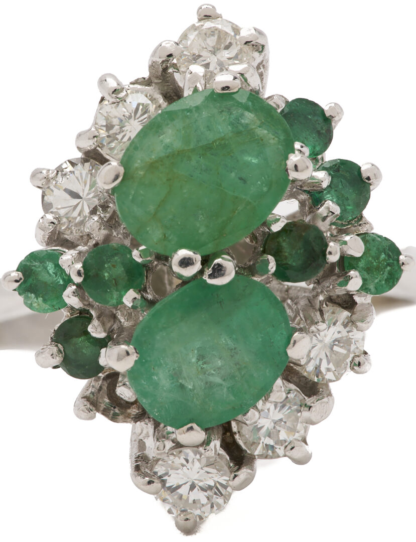 Lot 1228: 14K White Gold Emerald & Diamond Cluster Ring