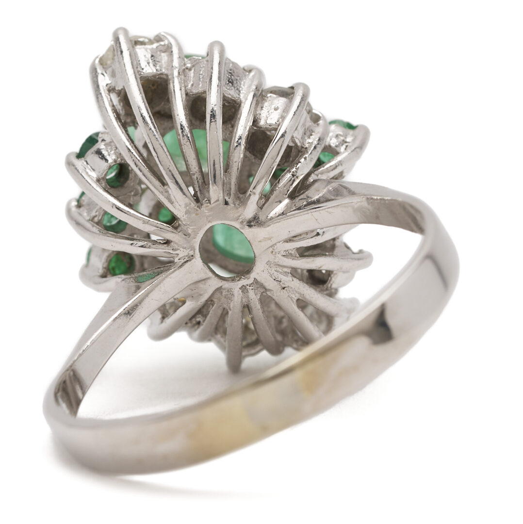 Lot 1228: 14K White Gold Emerald & Diamond Cluster Ring