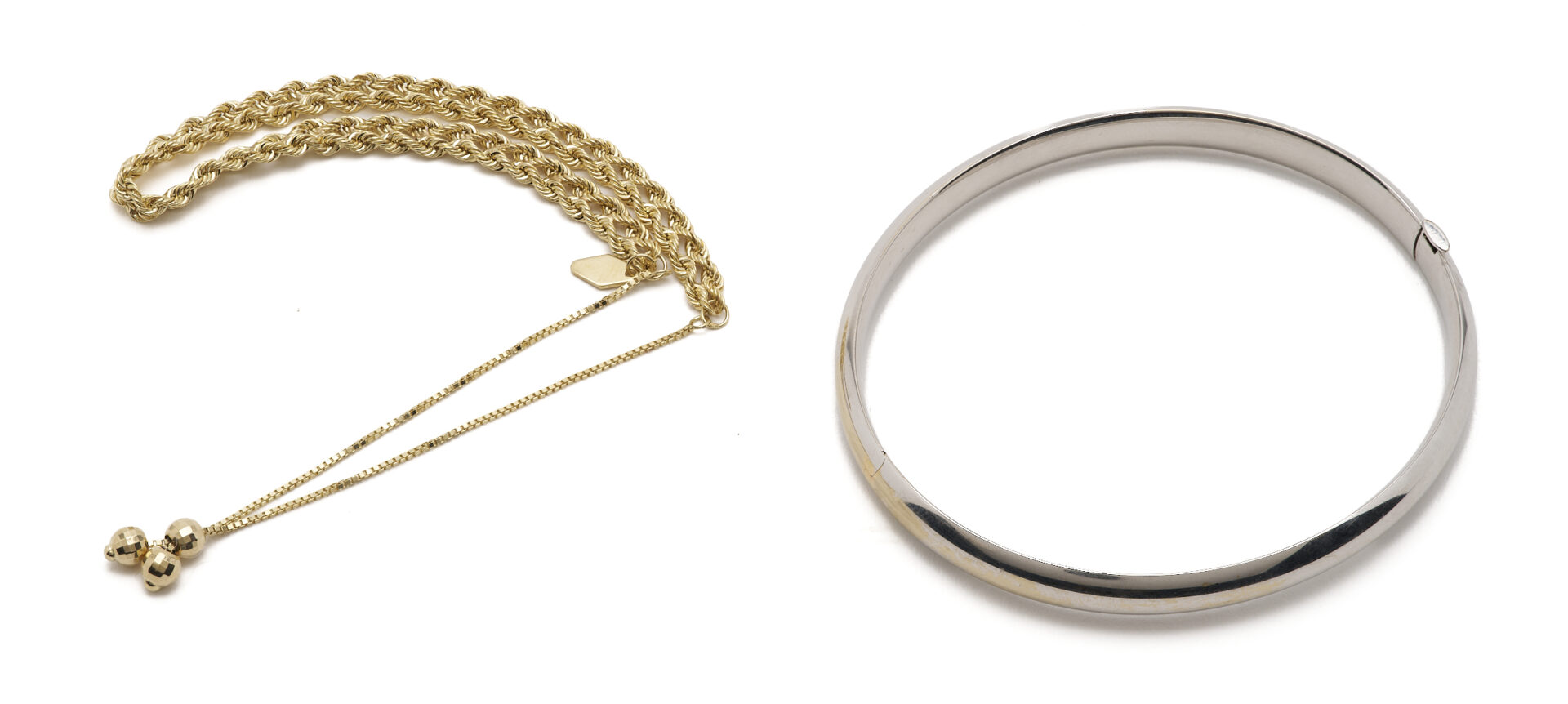 Lot 1237: Two 14K Gold Bracelets – Bangle & Rope