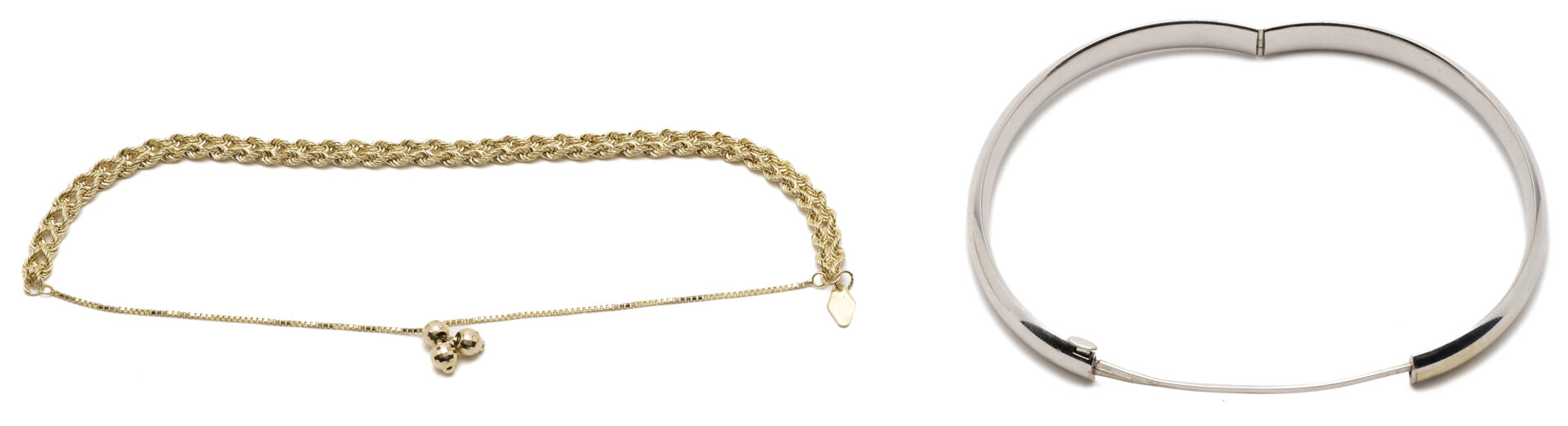 Lot 1237: Two 14K Gold Bracelets – Bangle & Rope