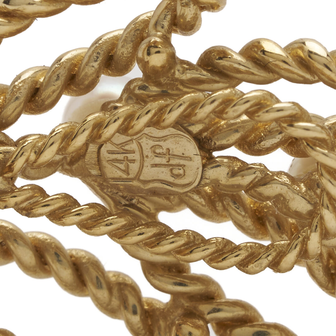 Lot 1239: 14K Gold & Pearl Leaf Earrings