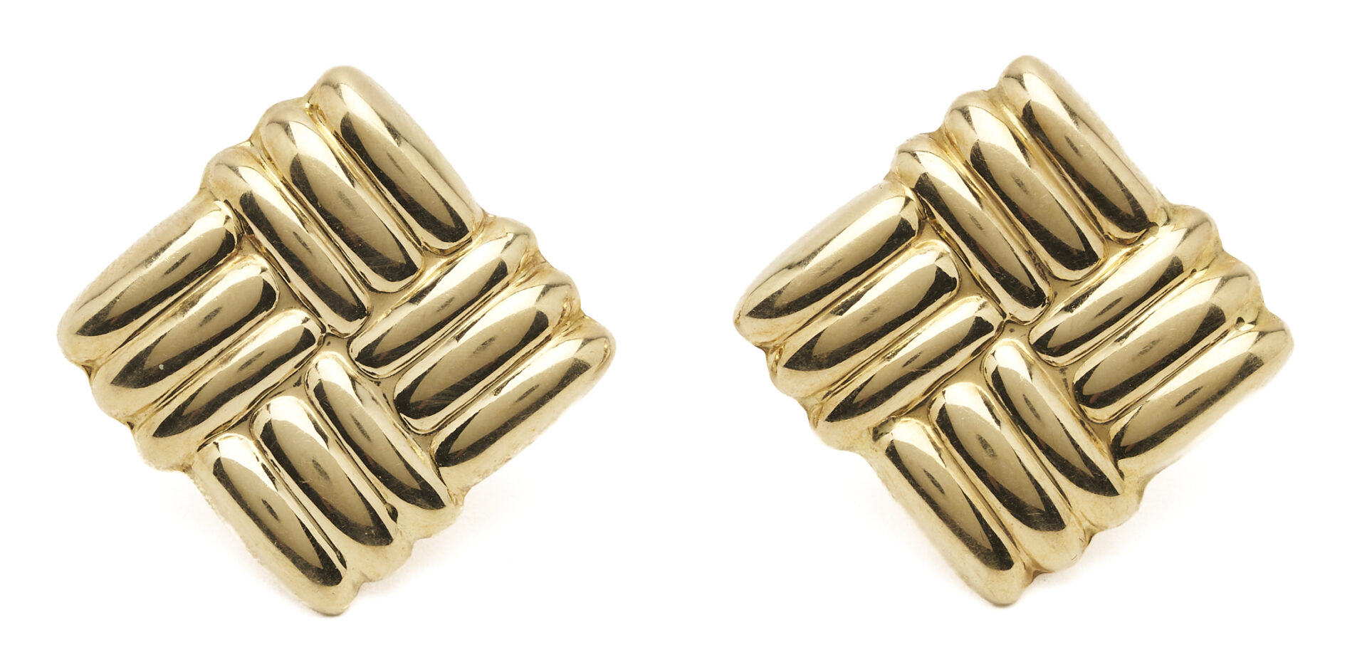 Lot 1246: 14K Yellow Gold Square Woven Italian Earrings