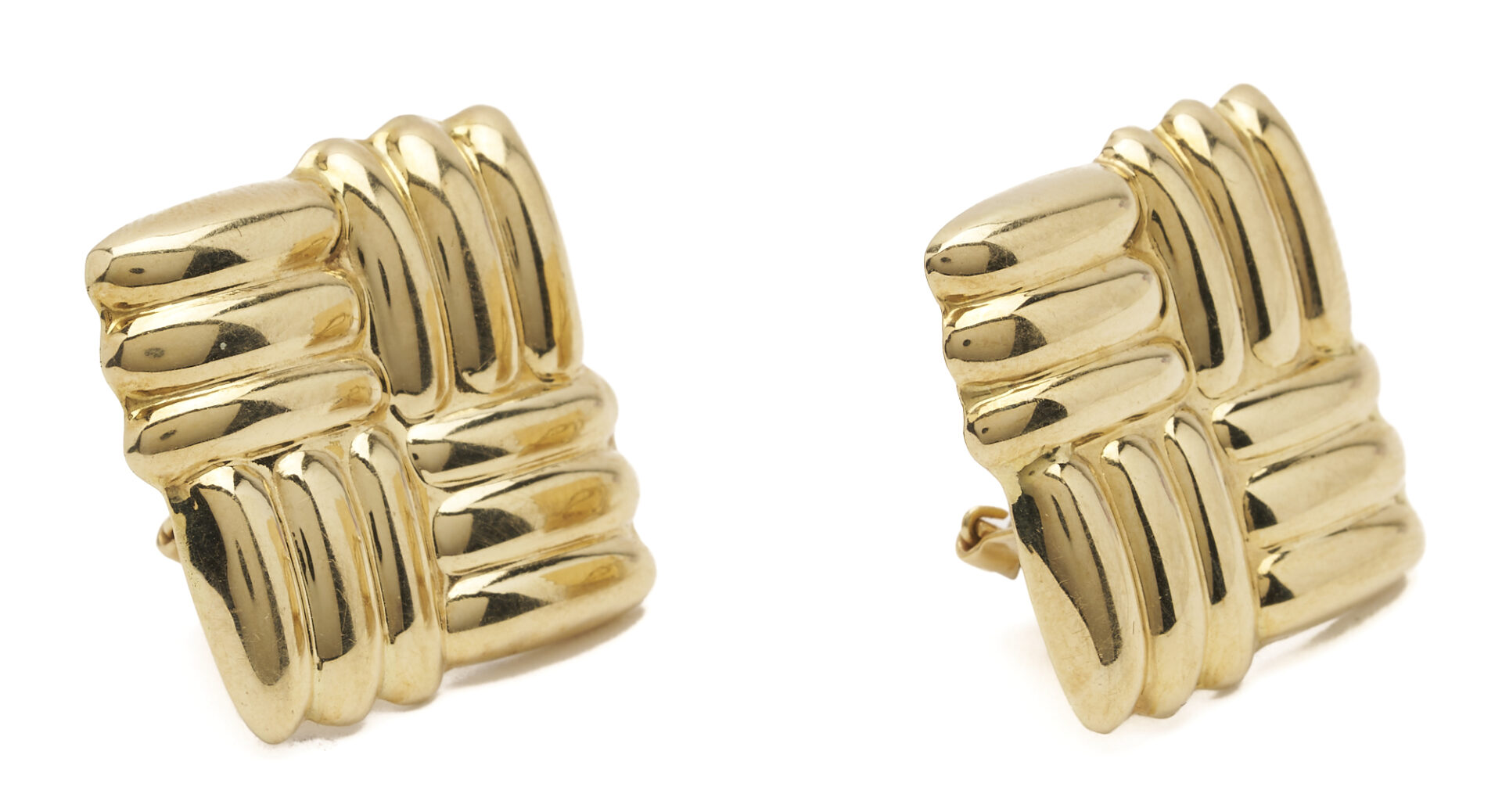 Lot 1246: 14K Yellow Gold Square Woven Italian Earrings