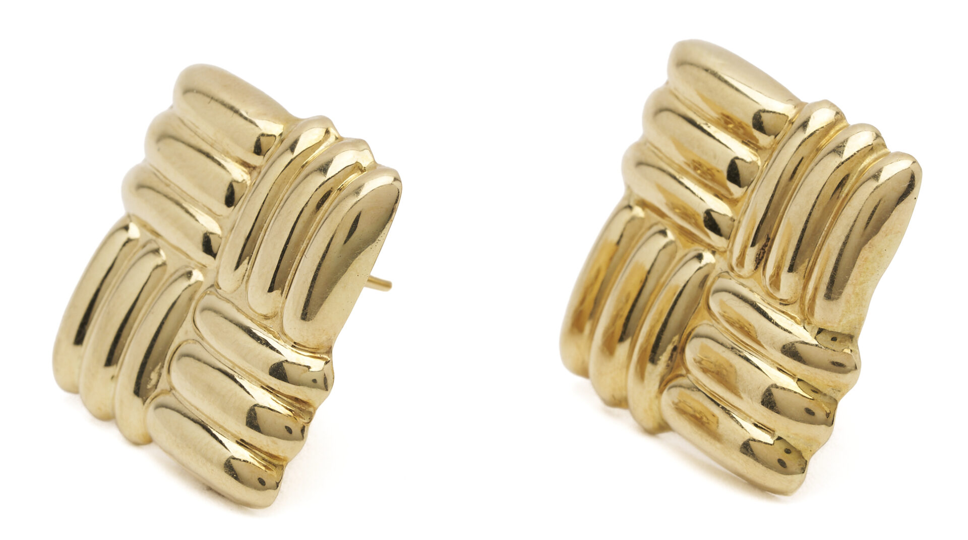 Lot 1246: 14K Yellow Gold Square Woven Italian Earrings