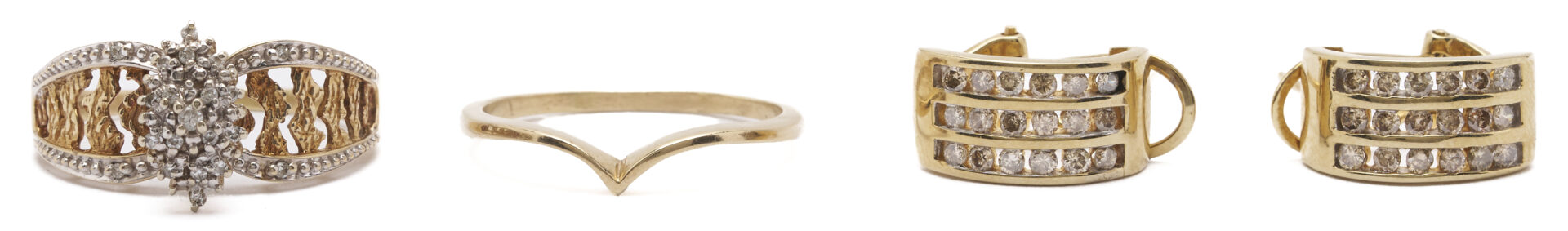 Lot 1247: 10K Gold Wedding Set & Diamond Earrings