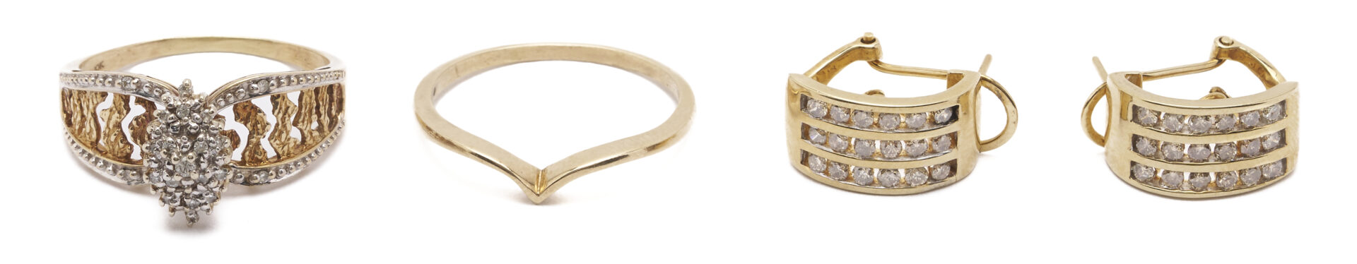 Lot 1247: 10K Gold Wedding Set & Diamond Earrings