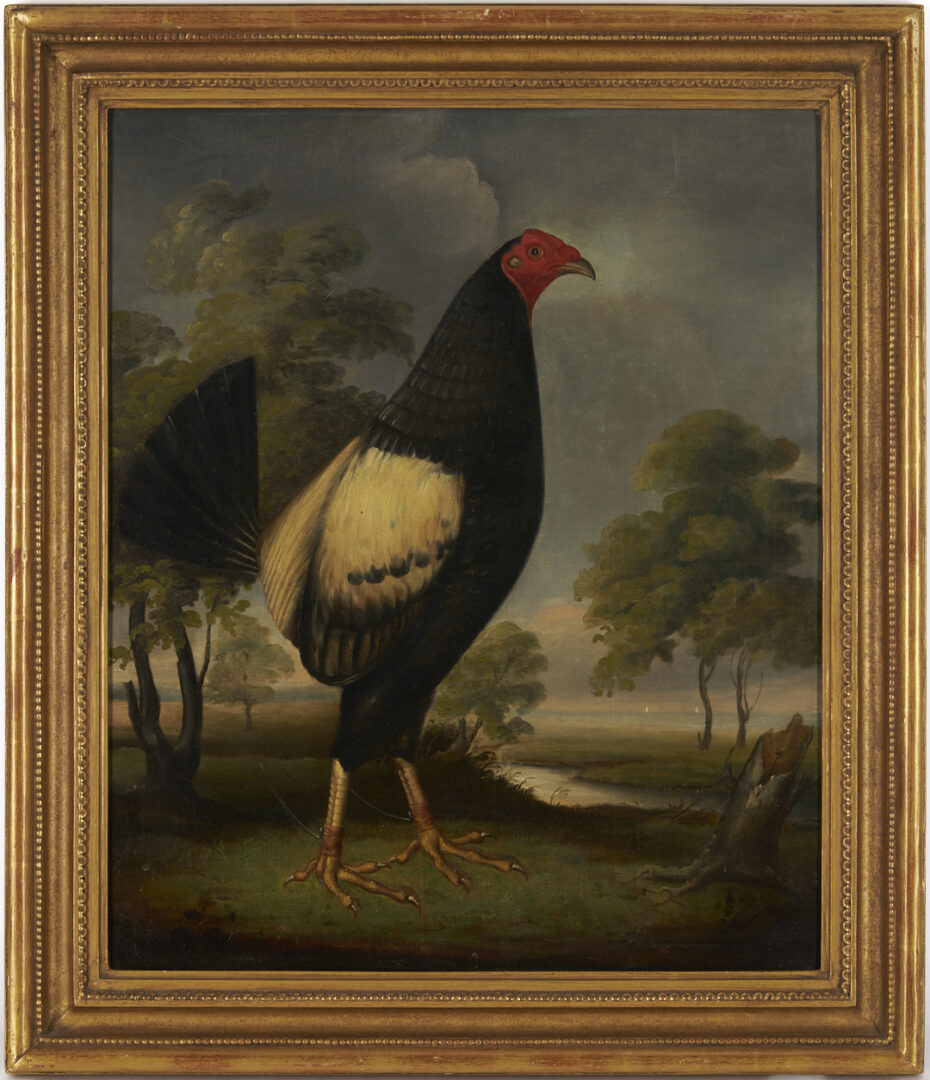 Lot 124: O/C Painting of Fighting Cock, Poss. Sartorius Family