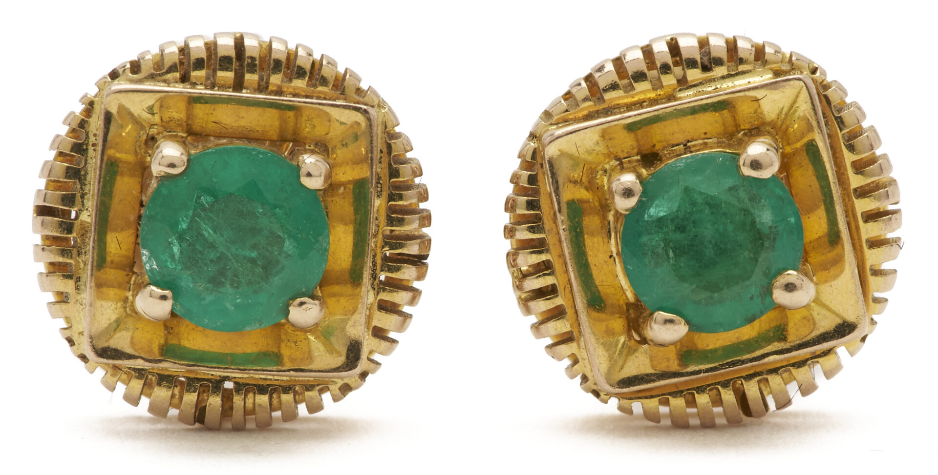 Lot 1252: Pair 18K Yellow Gold Emerald Earrings
