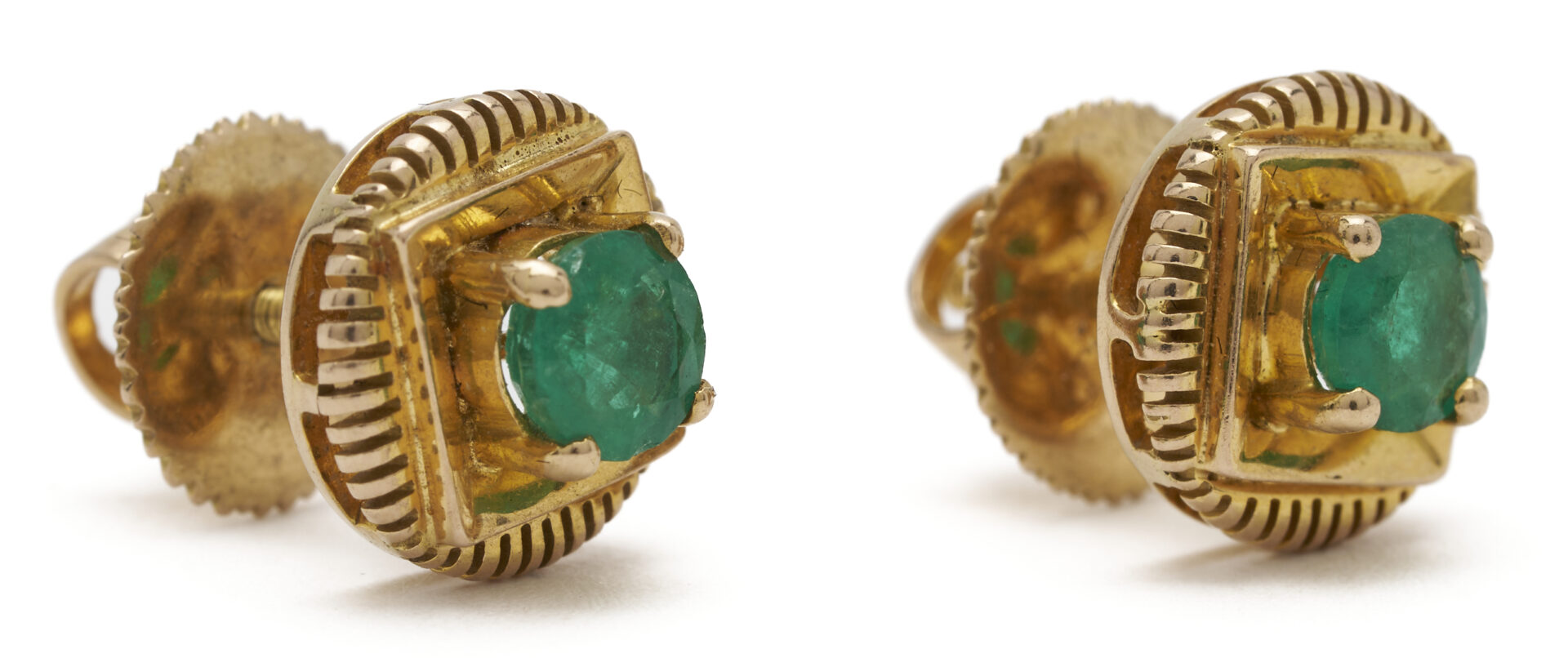 Lot 1252: Pair 18K Yellow Gold Emerald Earrings