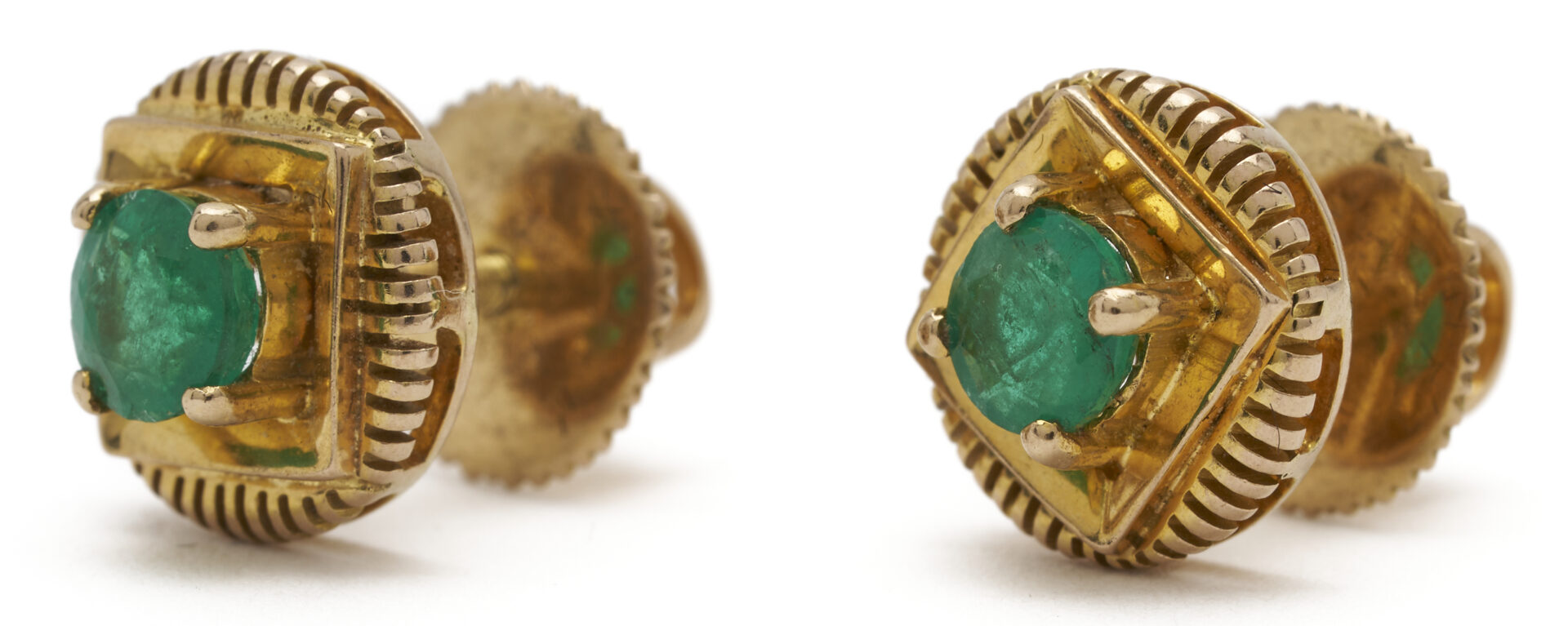 Lot 1252: Pair 18K Yellow Gold Emerald Earrings