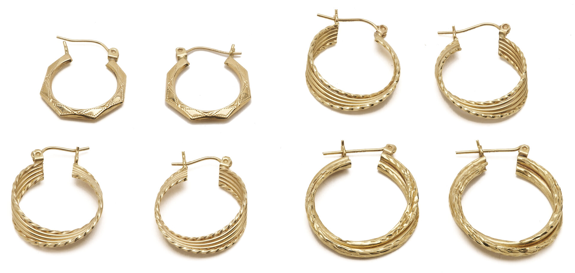 Lot 1253: 4 Pairs 14K Gold Earrings