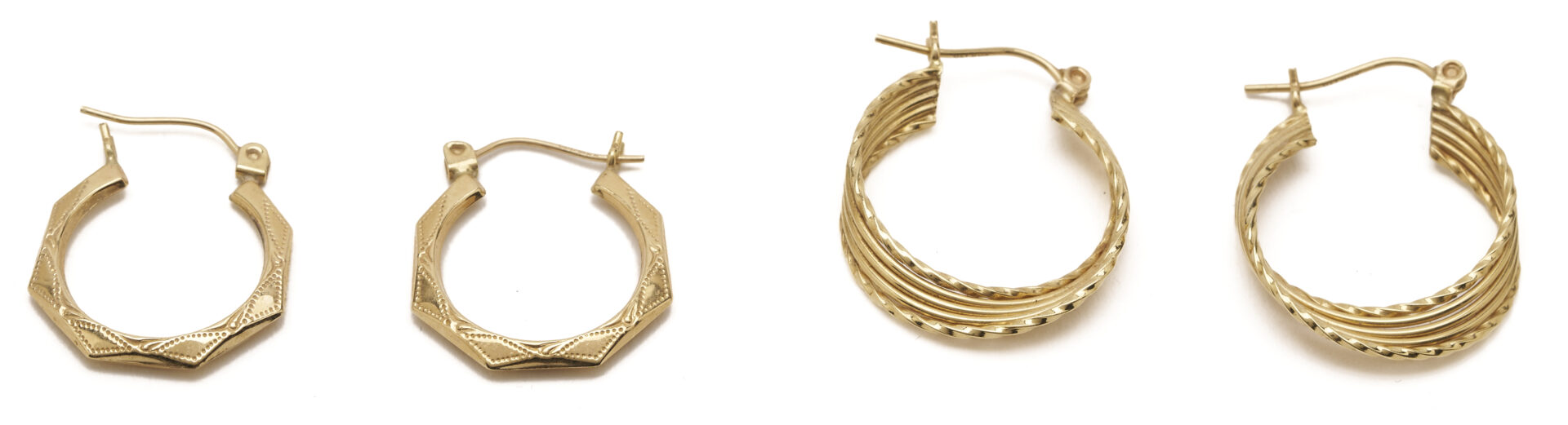 Lot 1253: 4 Pairs 14K Gold Earrings