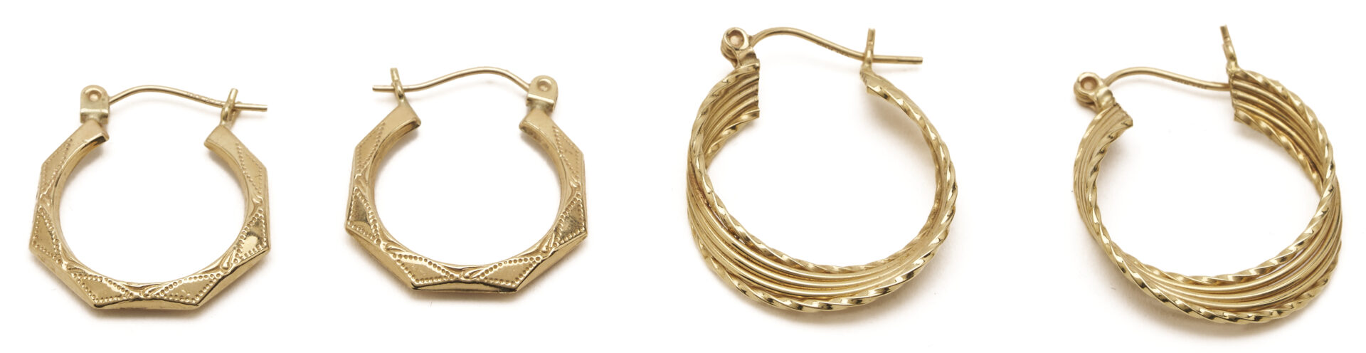 Lot 1253: 4 Pairs 14K Gold Earrings