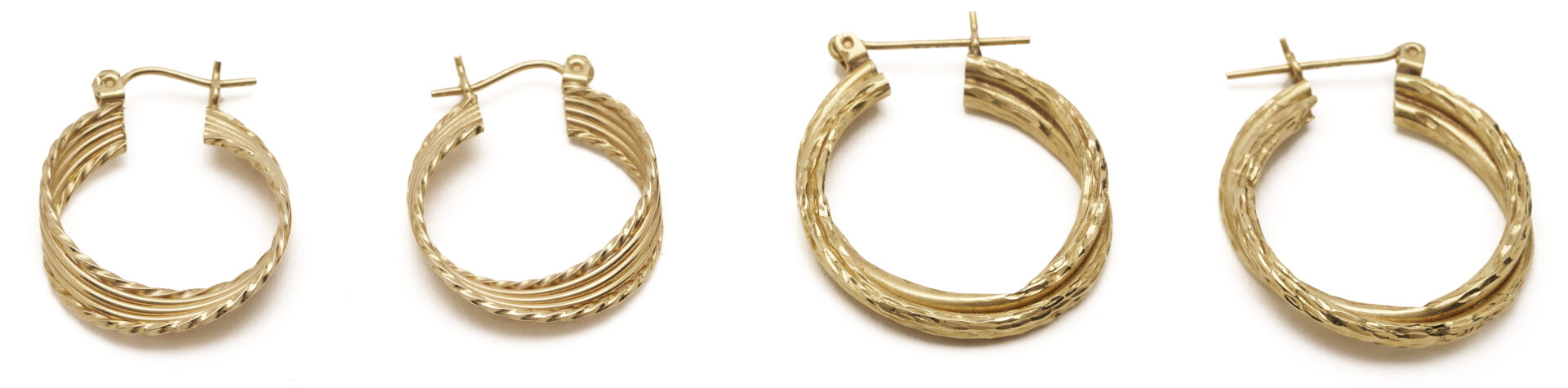 Lot 1253: 4 Pairs 14K Gold Earrings