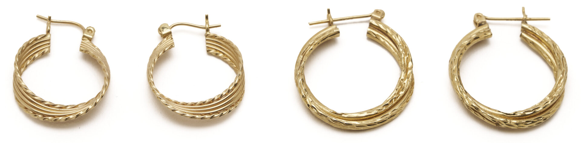 Lot 1253: 4 Pairs 14K Gold Earrings