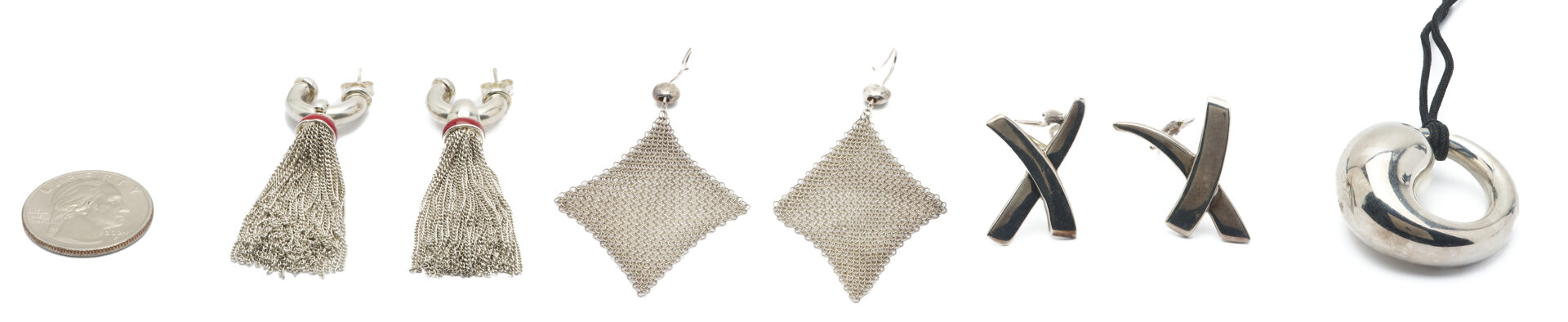 Lot 1255: 3 Pairs of Tiffany Sterling Earrings & 1 Tiffany Sterling Pendant