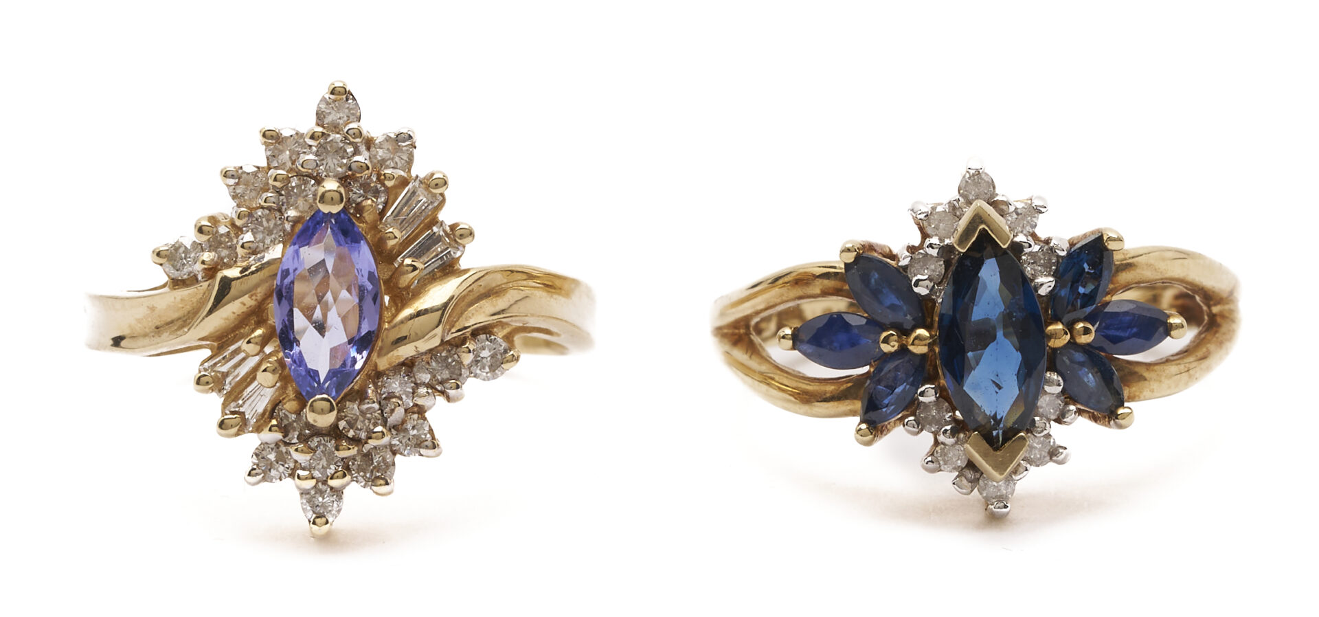 Lot 1261: 2 Gold, Gemstone, & Diamond Rings