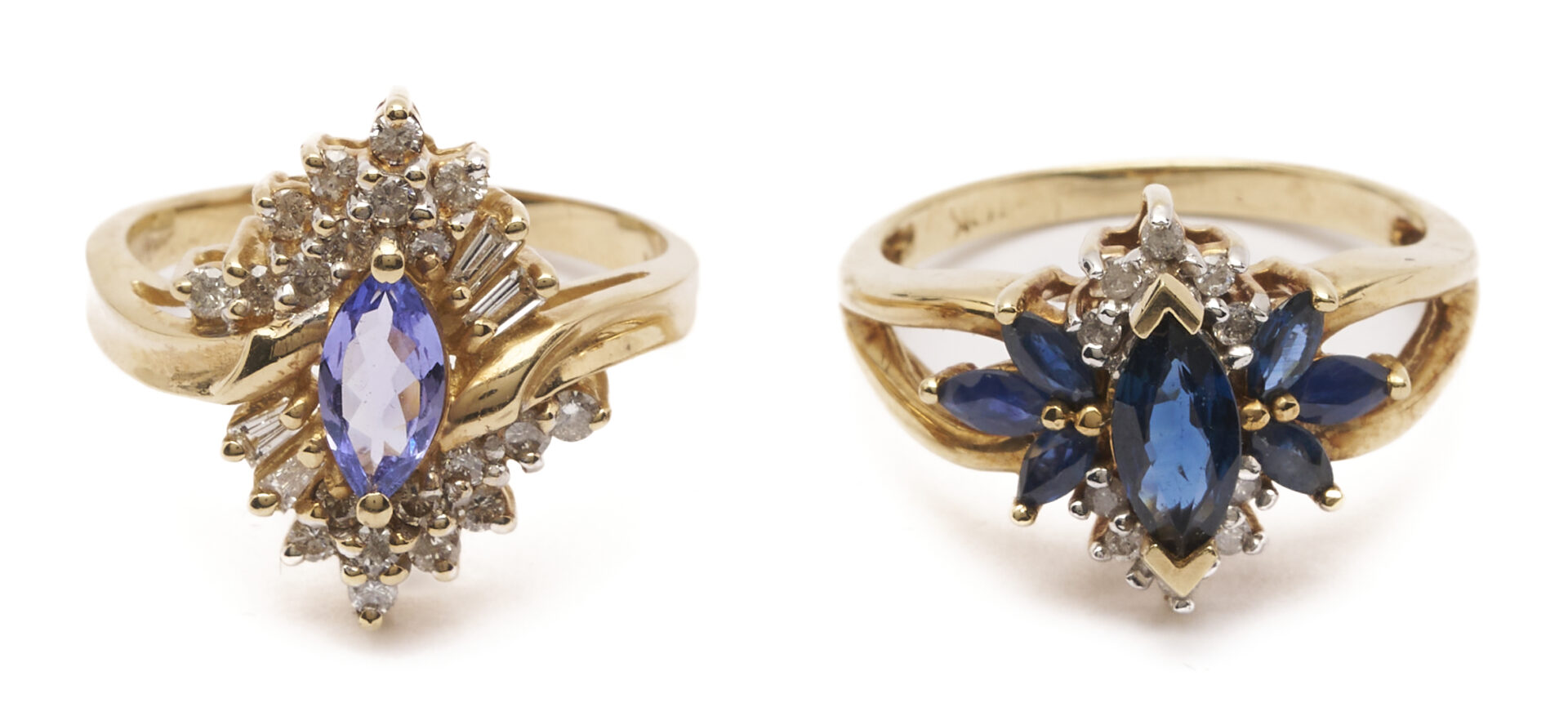 Lot 1261: 2 Gold, Gemstone, & Diamond Rings