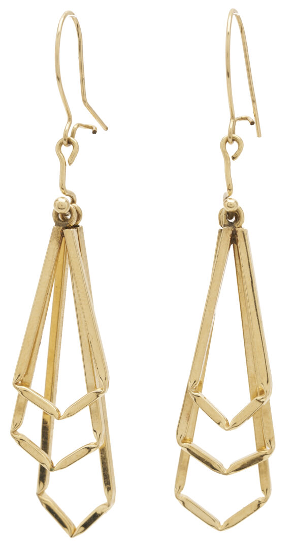 Lot 1264: 2 Pairs 14K Yellow Gold Geometric Earrings