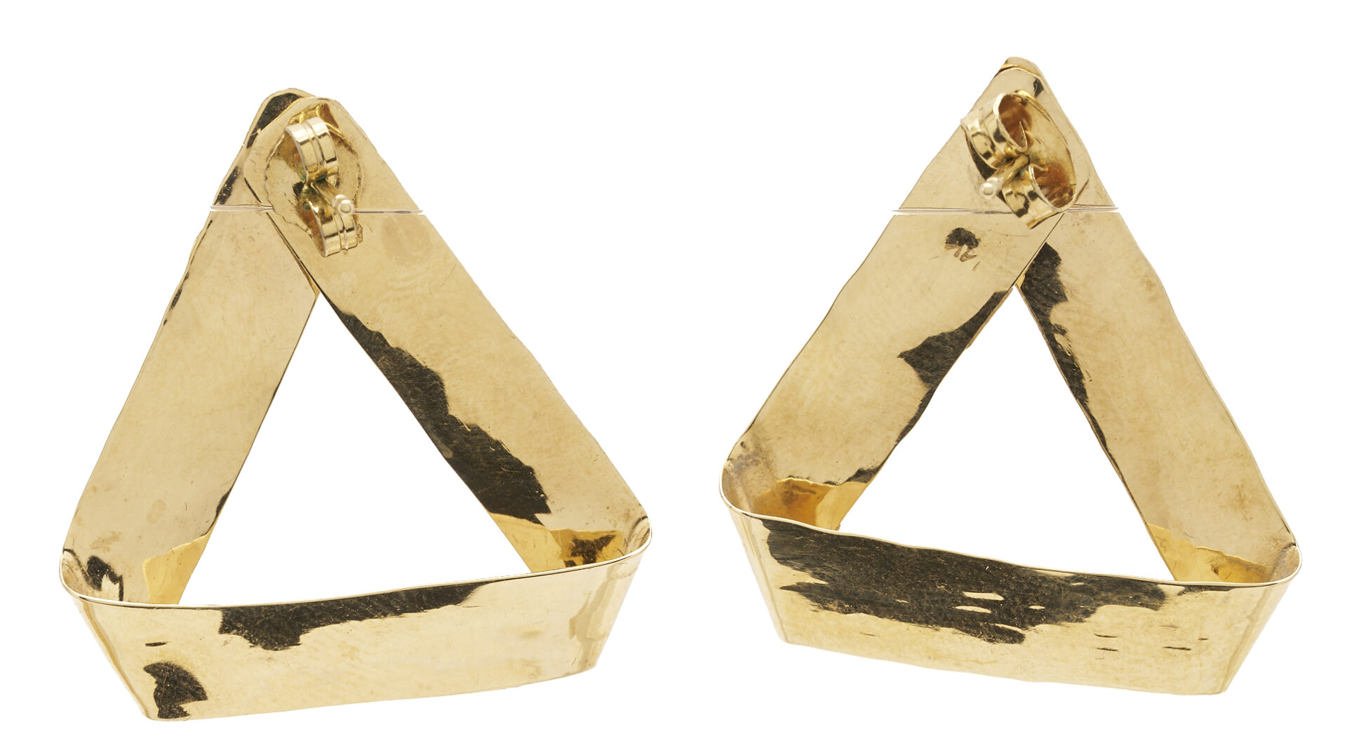 Lot 1264: 2 Pairs 14K Yellow Gold Geometric Earrings