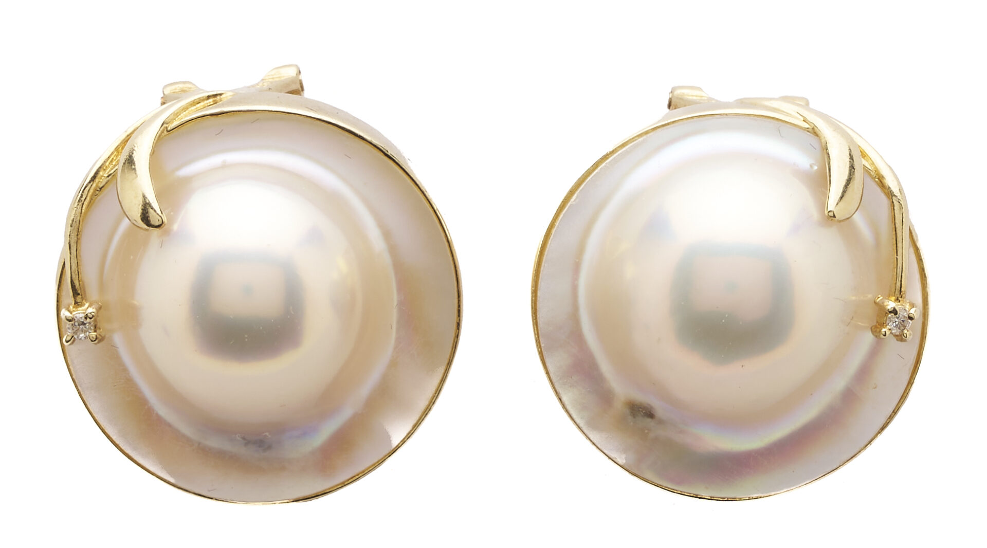Lot 1266: 14K Gold Mabe Pearl Earrings