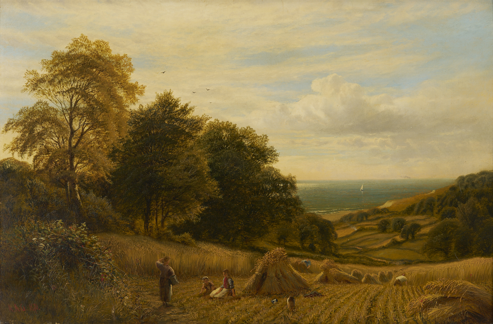 Lot 126: Alfred A Glendening, Sr. O/C Harvest Landscape Painting, Noonday Rest
