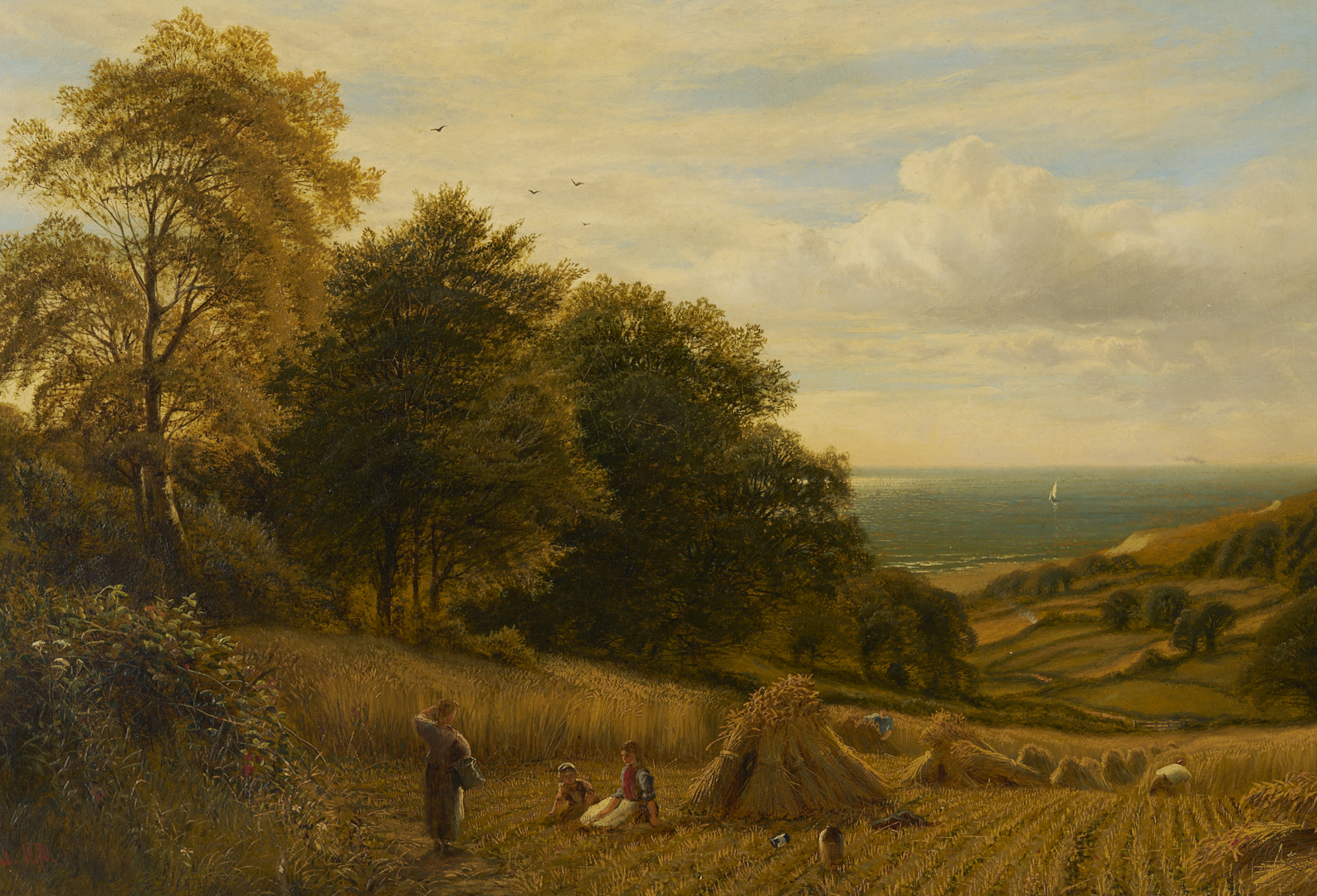 Lot 126: Alfred A Glendening, Sr. O/C Harvest Landscape Painting, Noonday Rest