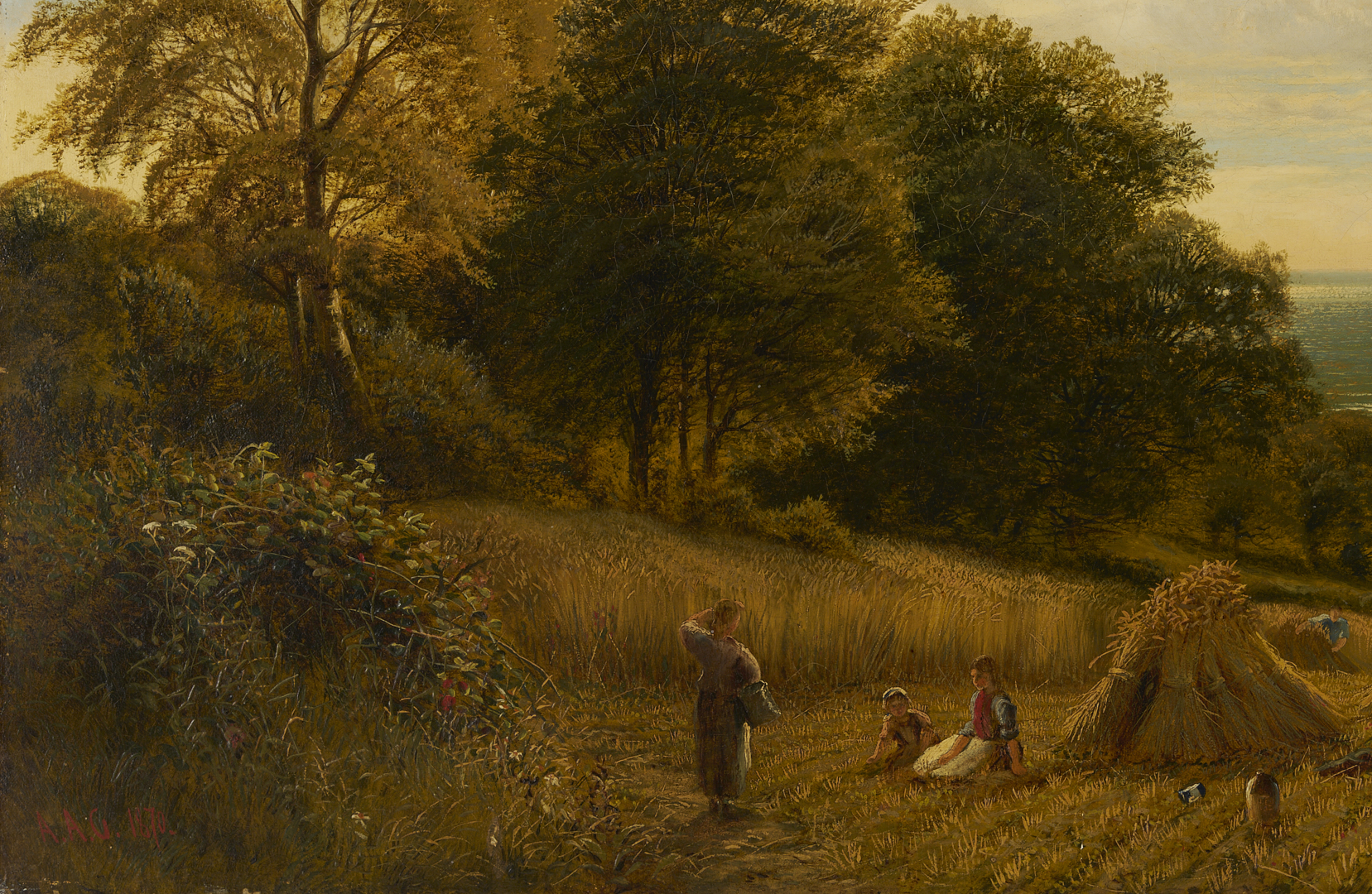 Lot 126: Alfred A Glendening, Sr. O/C Harvest Landscape Painting, Noonday Rest