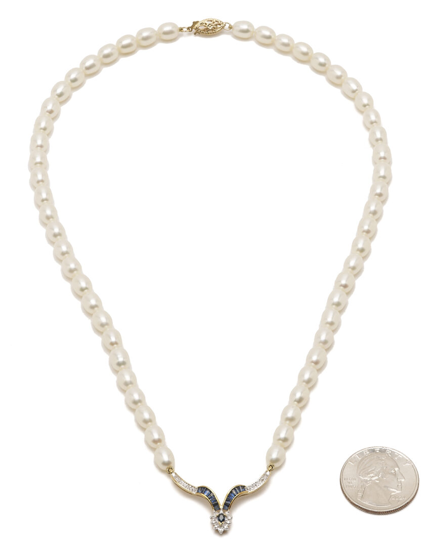 Lot 1276: 14K Gold, Pearl, Diamond, & Sapphire Necklace
