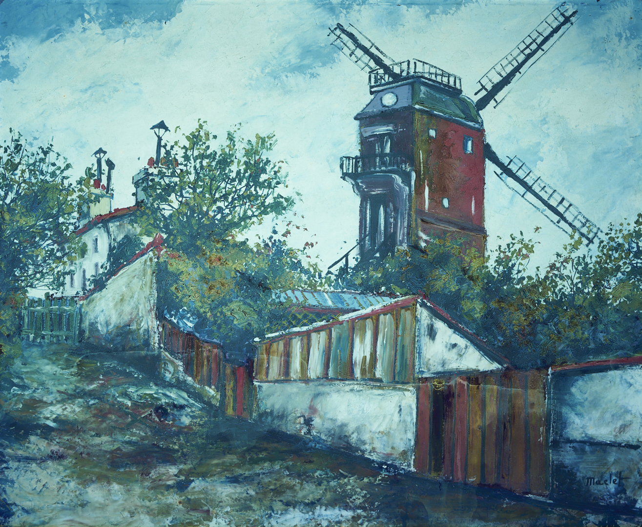 Lot 127: Elisee Maclet O/B Painting, Le Moulin de la Galette, Montmartre