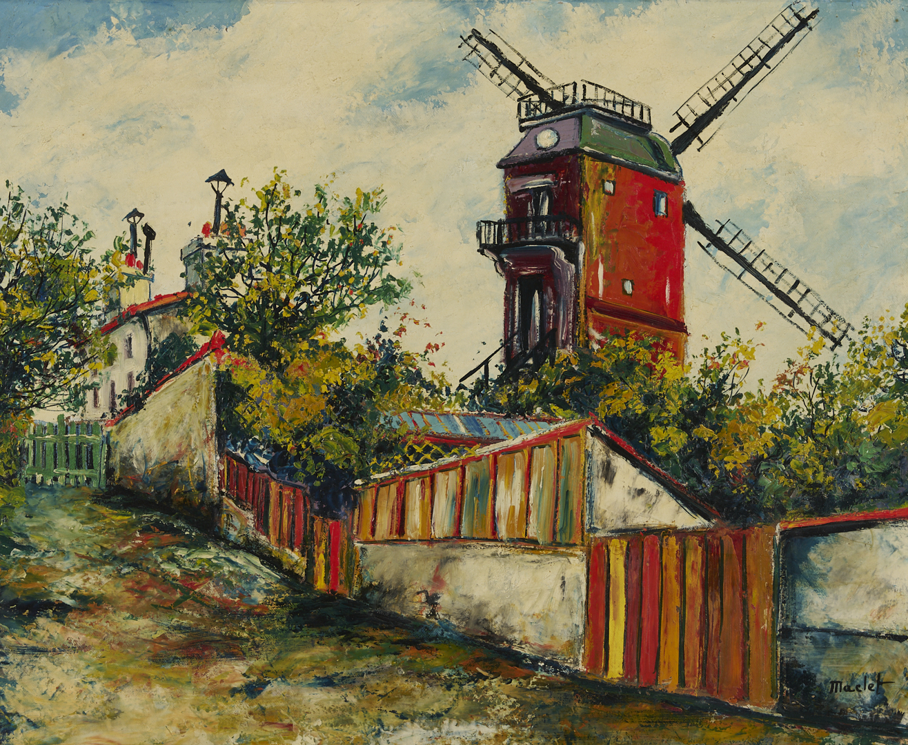 Lot 127: Elisee Maclet O/B Painting, Le Moulin de la Galette, Montmartre