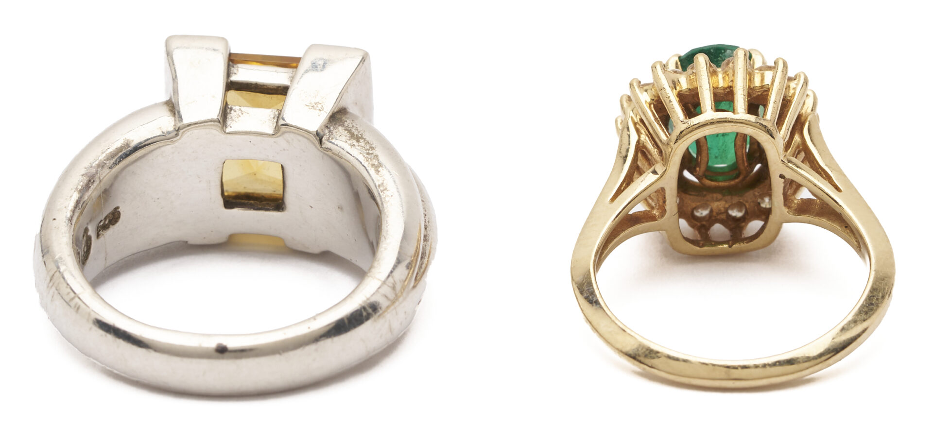 Lot 1281: 2 Rings: 14K Gold & Oval Emerald Ring and Sterling Silver & Square Citrine Ring