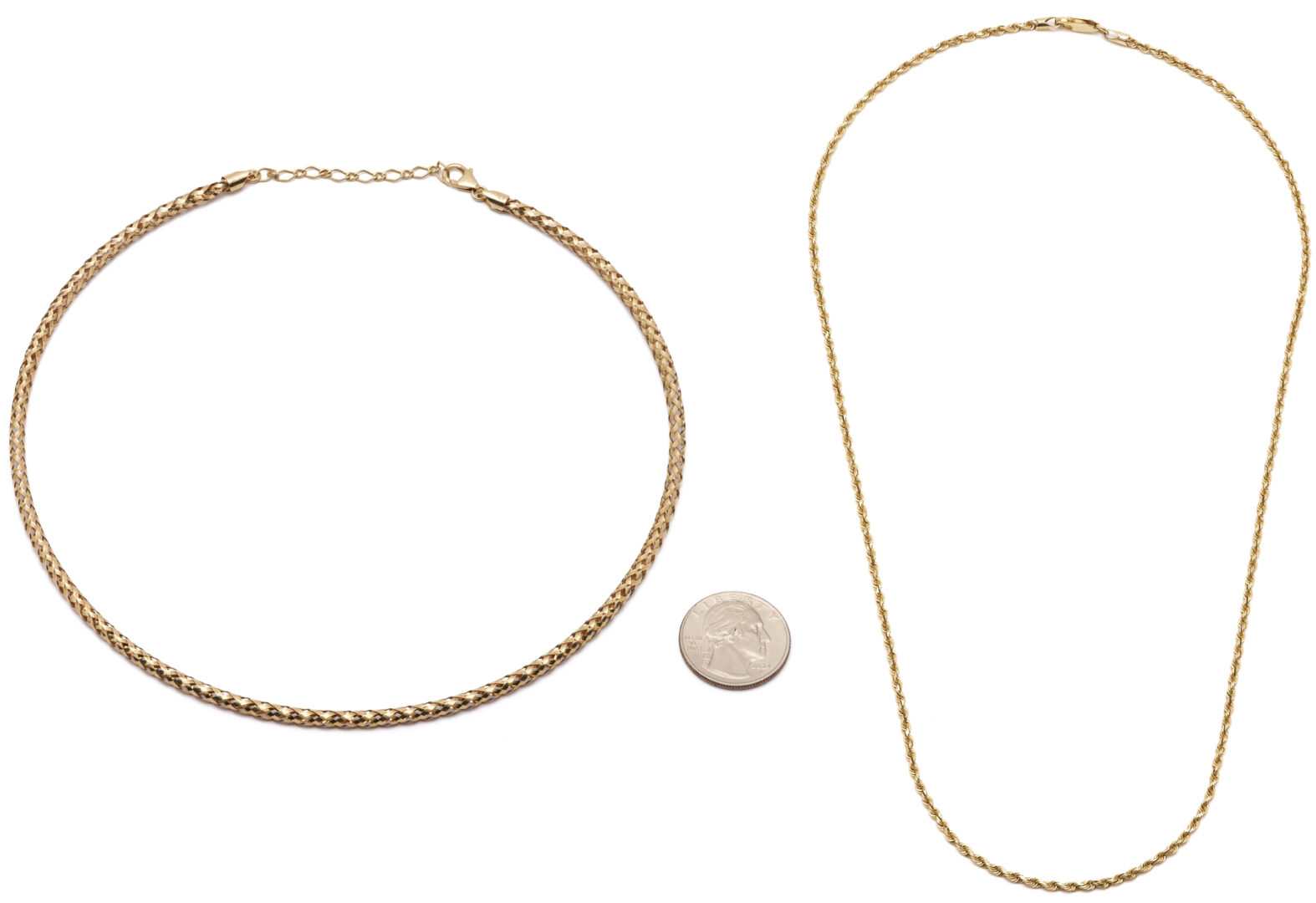 Lot 1289: 14K Italian Gold Necklace and 10K Gold Rope Chain Necklace