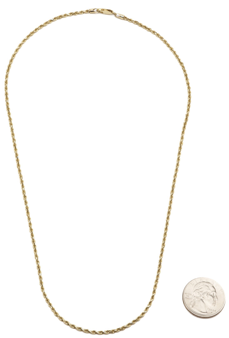 Lot 1289: 14K Italian Gold Necklace and 10K Gold Rope Chain Necklace