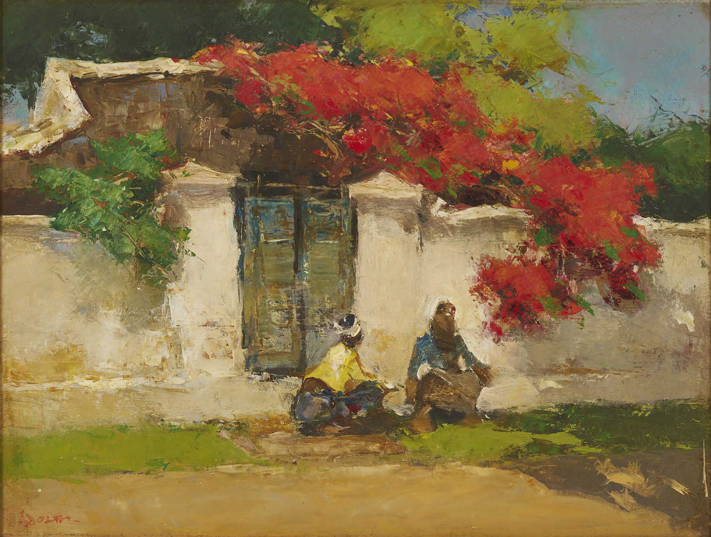 Lot 128: Gerard Pieter Adolfs O/C Indonesian Street Scene Painting
