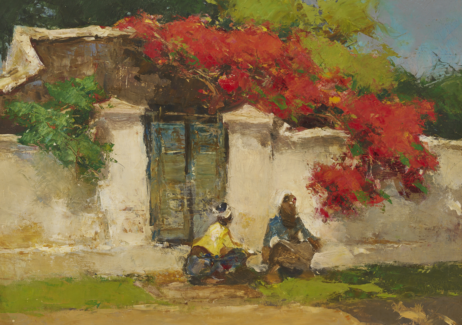 Lot 128: Gerard Pieter Adolfs O/C Indonesian Street Scene Painting