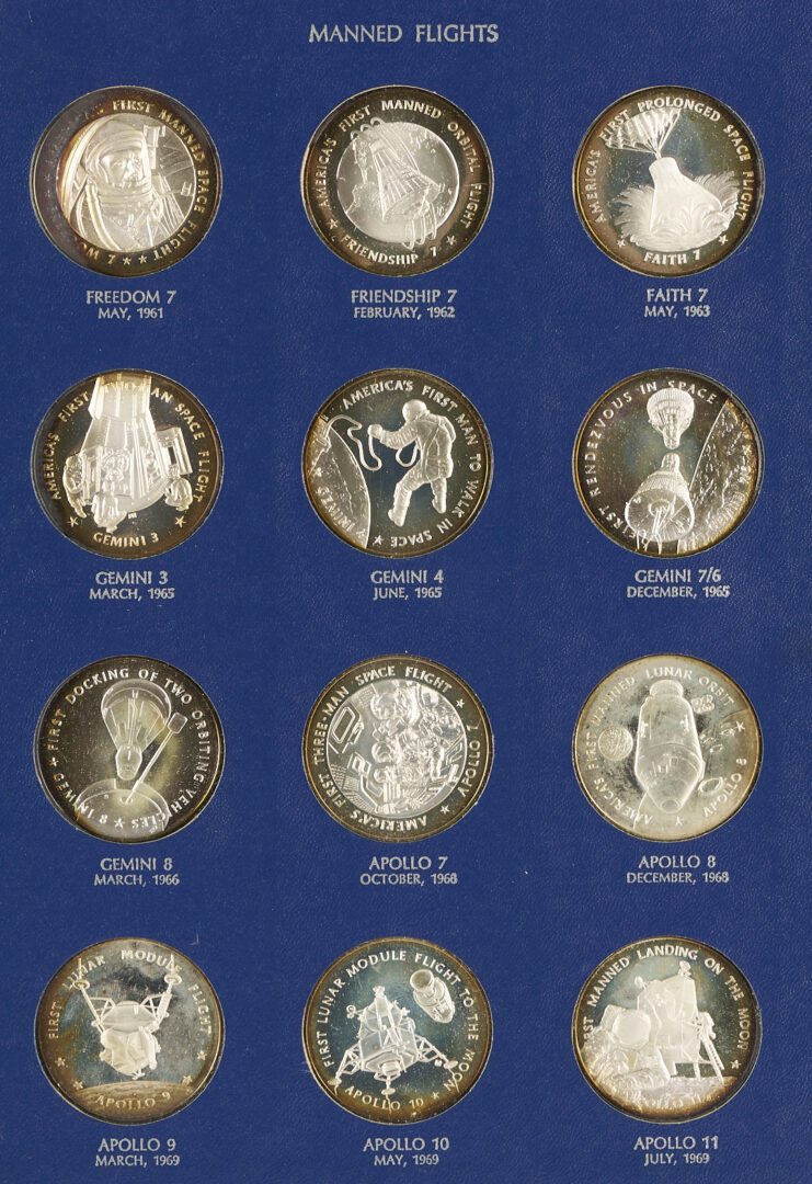 Lot 1292: Franklin Mint America in Space Sterling Silver Proof Set, 1st Ed. (1970), 20 oz.
