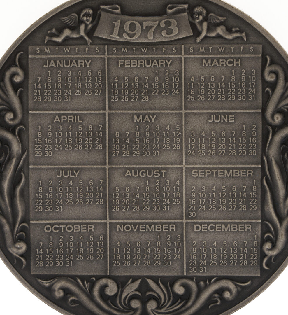Lot 1293: 1973 Franklin Mint Calendar Silver Medallion, Original Box
