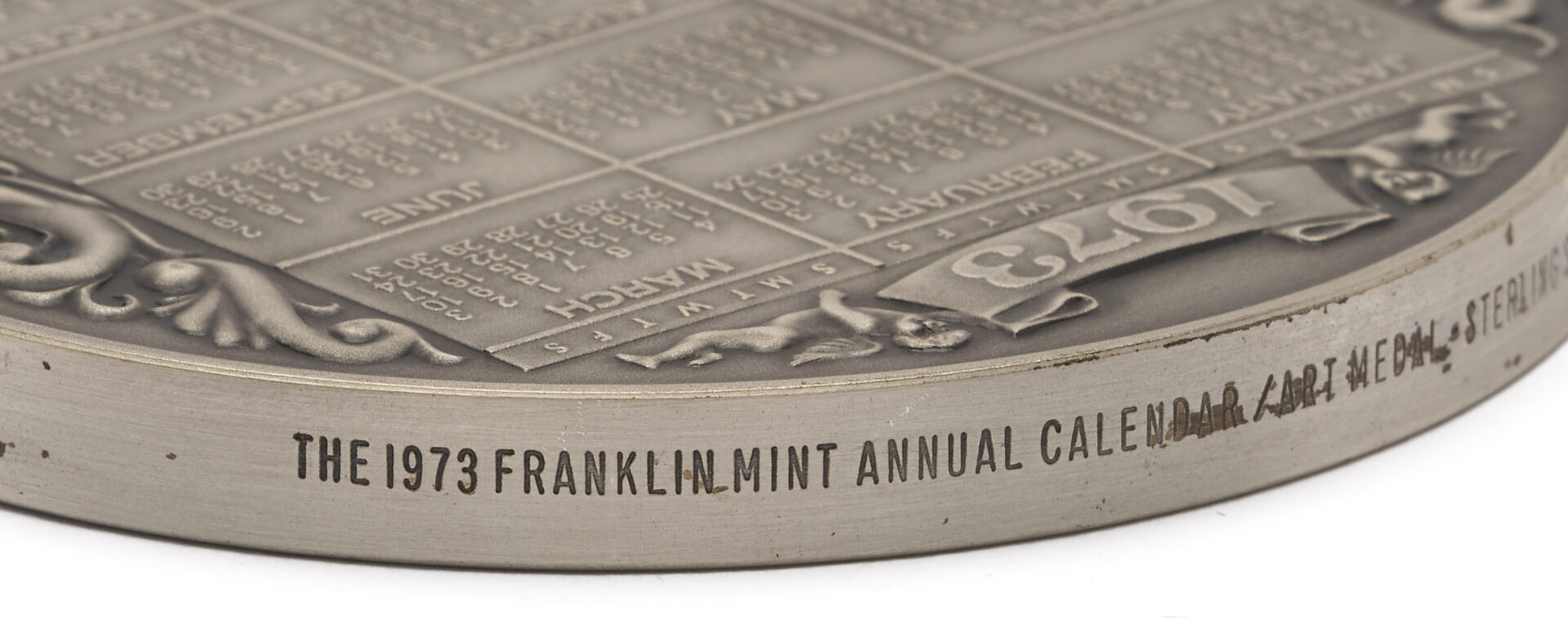 Lot 1293: 1973 Franklin Mint Calendar Silver Medallion, Original Box
